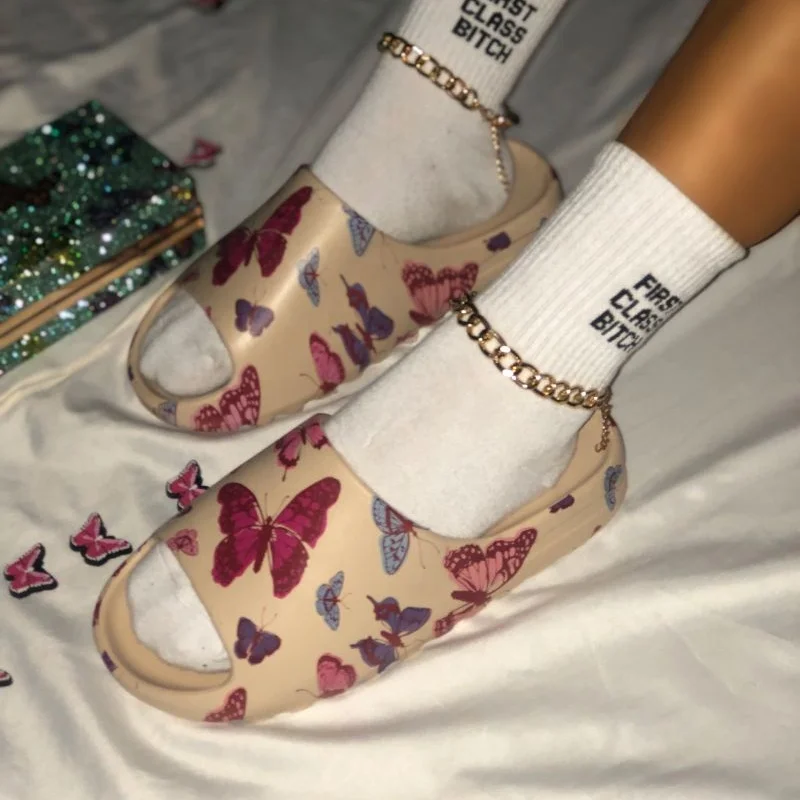 Новинка 2022 дизайнерские женские тапочки Yeezy с логотипом бабочки сланцы дамские шлепанцы надувным ящиком