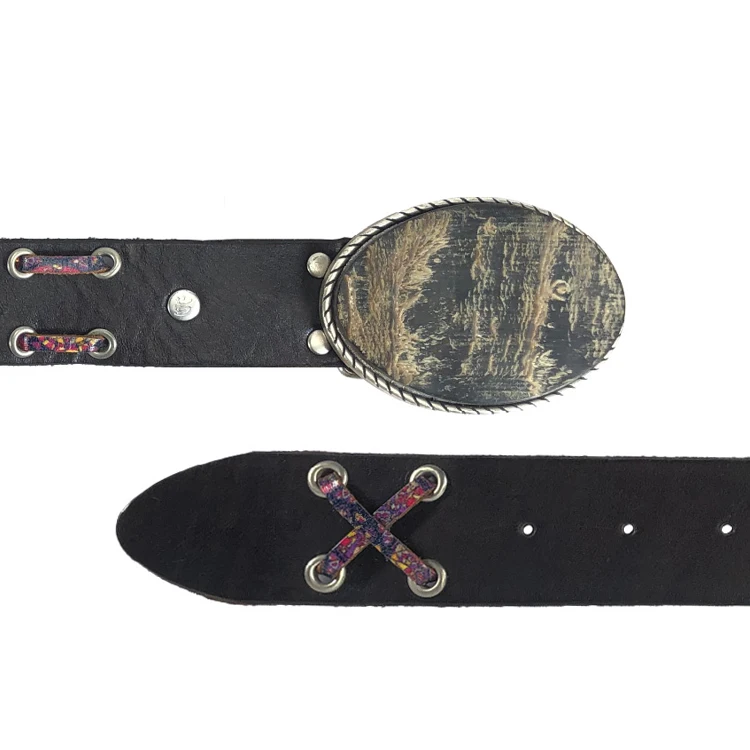 Vintage Colorful Strap Genuine Leather Alloy Buckle Belt With Western Vintage Buckle