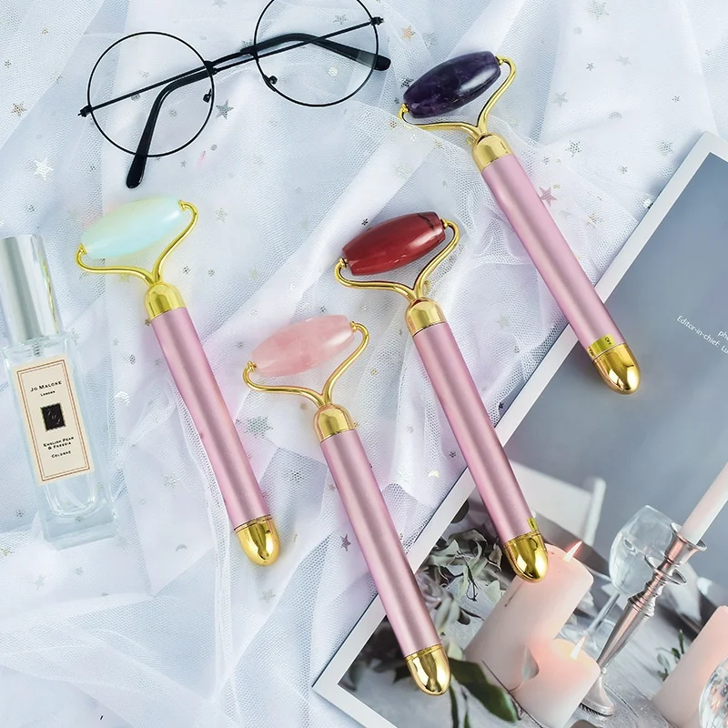 
Custom Logo Private Jade Double Roller Massage Under Eyes With Sticks Noiseless Handheld Natural Anti Aging Jade Facial Roller 