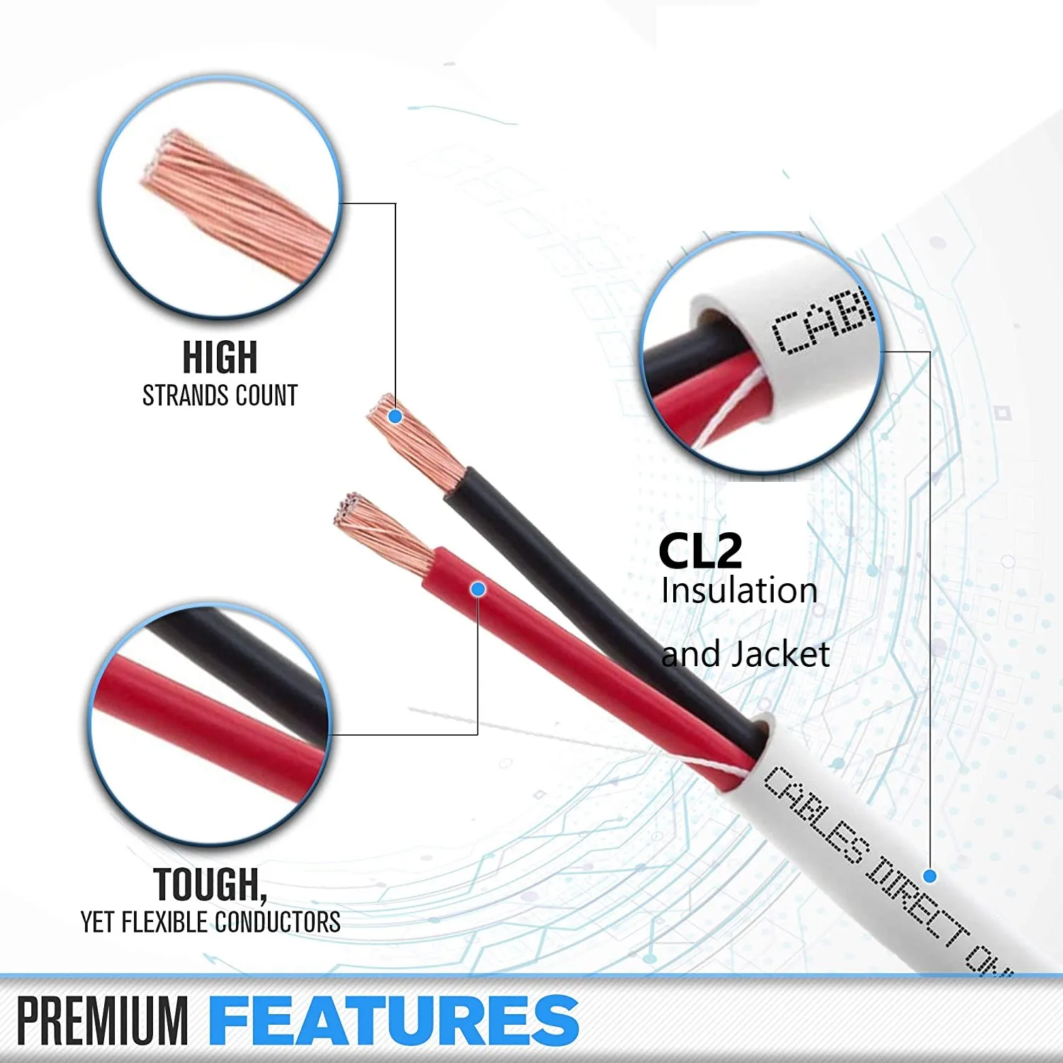 16awg 2 Conductor In wall U L Speaker Cable Wire 2C Professional In Wall Audio Speaker Cable