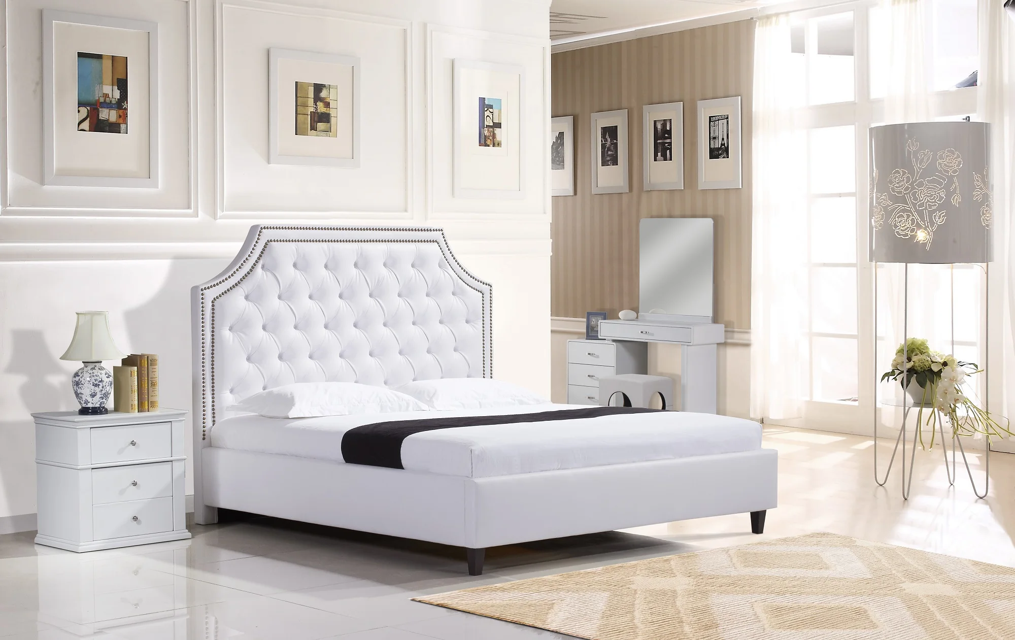 Optional Color Cozy Modern Comfortable Home Furniture Headboard Double Wood King Size Bed