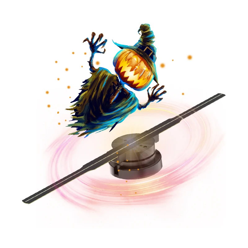 Halloween Decoration 42cm 3D Hologram Projector LED Fan Rotating Animated Display with SD Card for Advertising Equipment