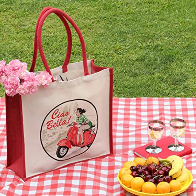 Wholesale environmental protection cheap price reusable burlap shopping  bag Custom linen tote jute bag manufacturers