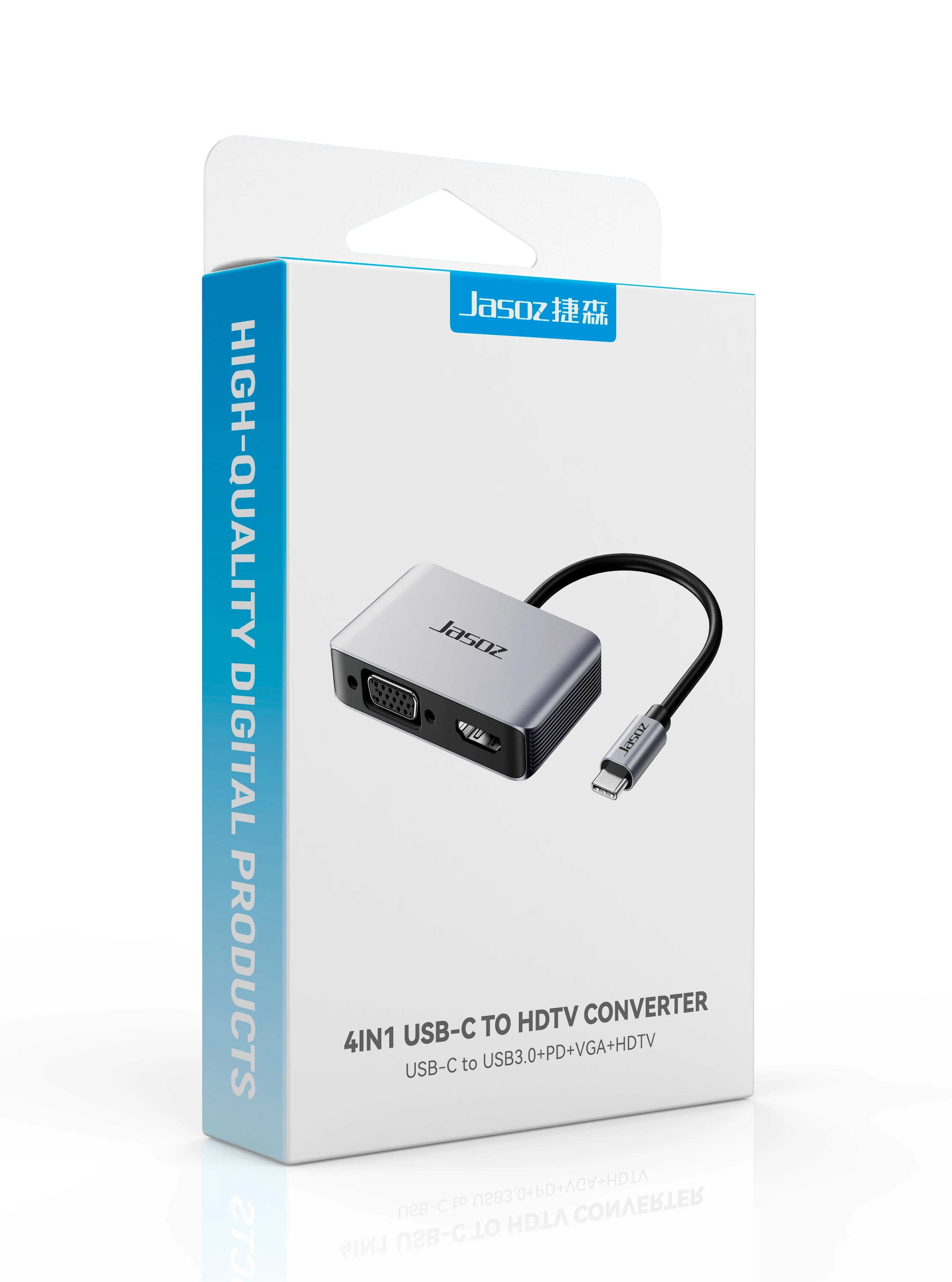 4 in 1USB C Hub Adapter HDMI 4K/30Hz VGA 1080P/60Hz 2.0 PD 100W USB3.0 5Gbps port 4in1 Type C Adapter Converter