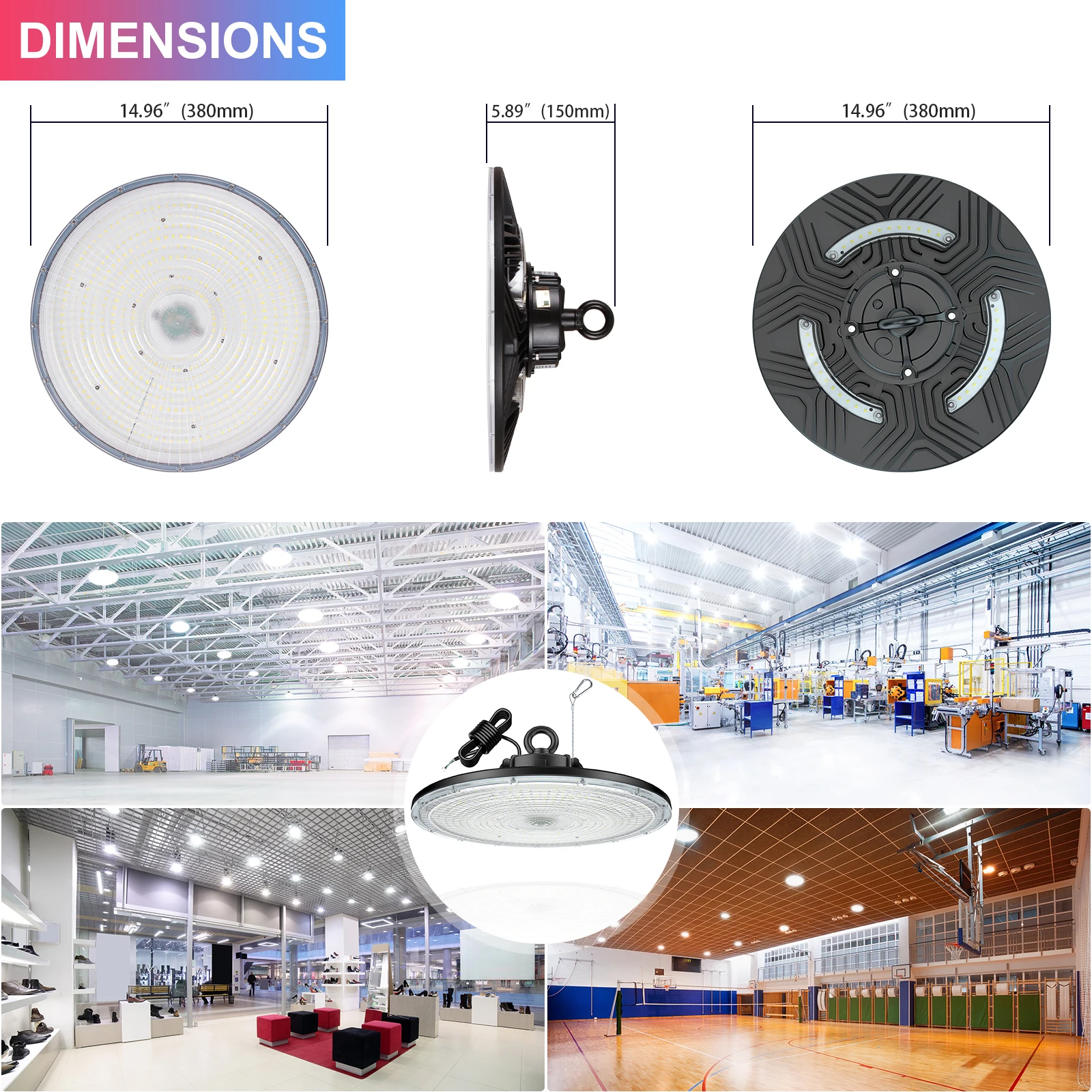 hot sale cUL/DLC Approved 0-10v Dimmable wireless remote control 600w euquivalent 150W 200W 240W UFO industrial