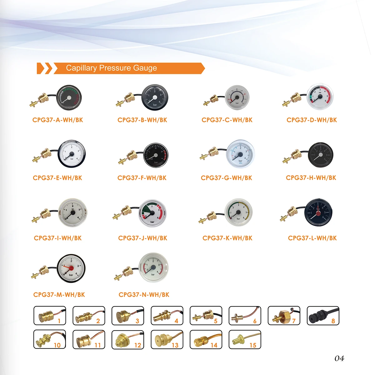 High quality capillary pressure gauge CPG28-E-WH 600mm for boiler