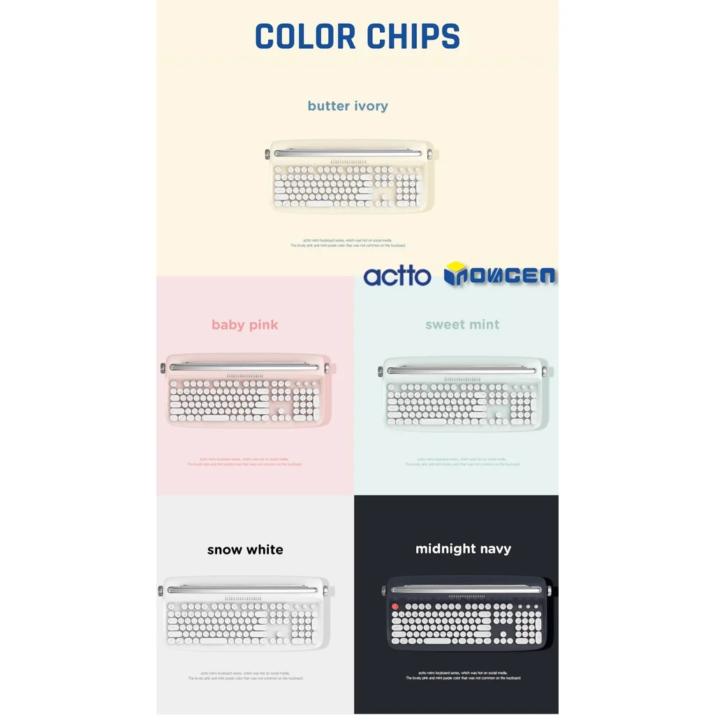 ACTTO B503 106 keys Wireless Keyboard,Android/Windows/IOS Support,Retro BT 5.0 Keyboard with Integrated Stand