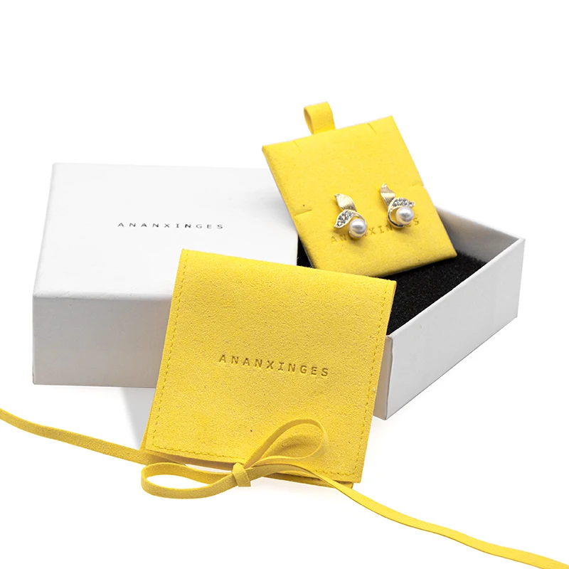 Custom Logo Printing Mcicrofiber Envelope Pouch For Necklace Earring High End Dust Microfiber Jewelry Pouch with bow string