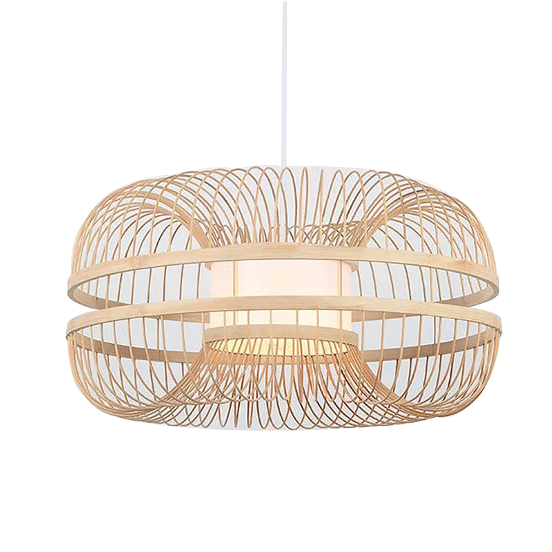 Modern Chinese Handmade Natural Woven Bamboo Chandelier Big Round Basket Lantern Pendant Lamps for Cafe and Restaurant