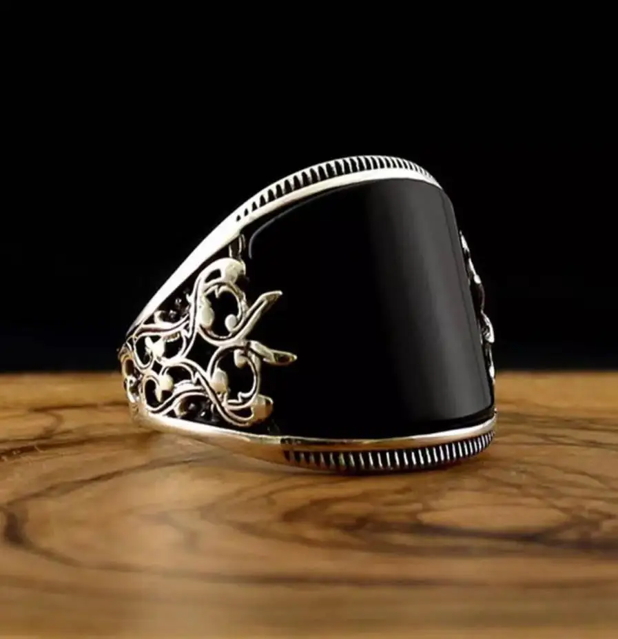 Dropshipping New Handmade Paint Embossed Pattern Black Stainless Steel Jewelry Rings For Men Vintage Factory in Stock Wholesale