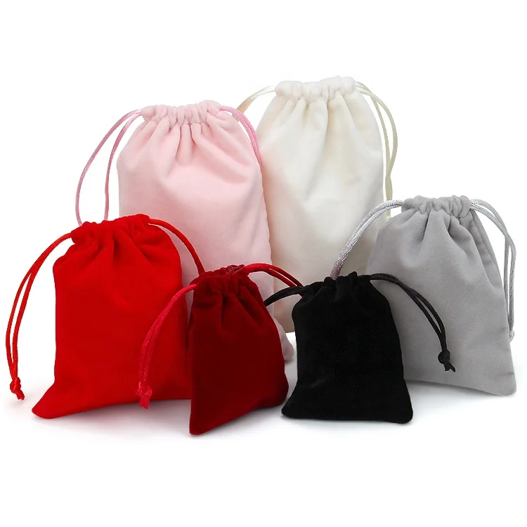 OEM Manufacture custom logo wholesales Pink small drawstring soft velvet gift bag pouch