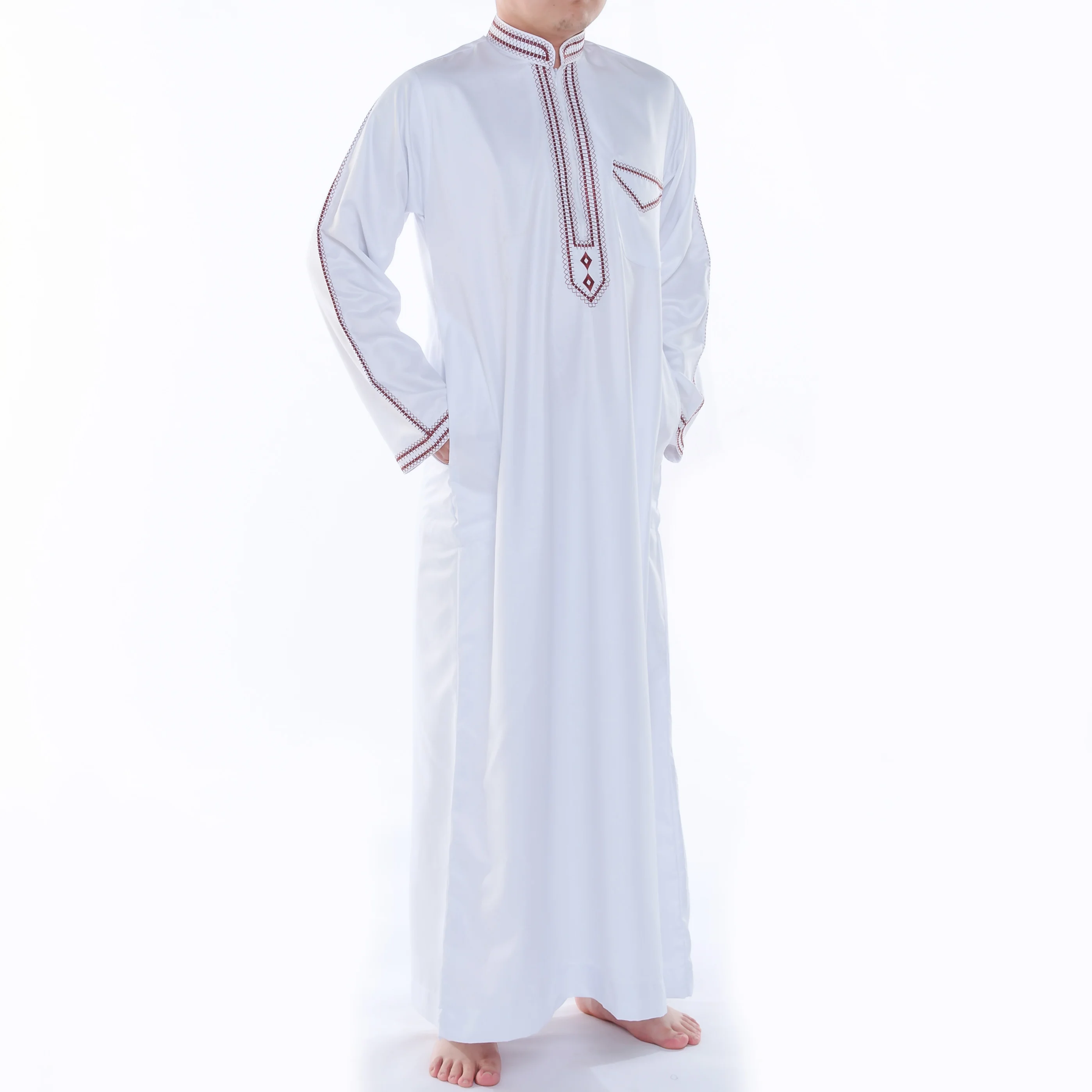Premium Quality Islamic Men Long Robe Muslim Embroidery Men Round Neck Arabian Robe