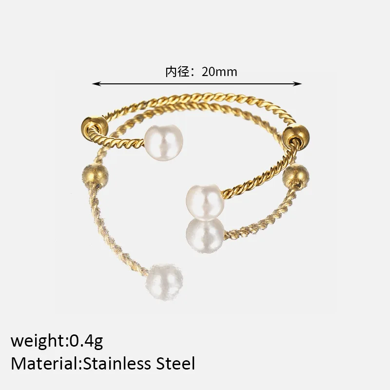 Wholesale Elegant Gold Plated Stainless Steel Minimalist Pearl Ring Women Adjustable Opening Rings