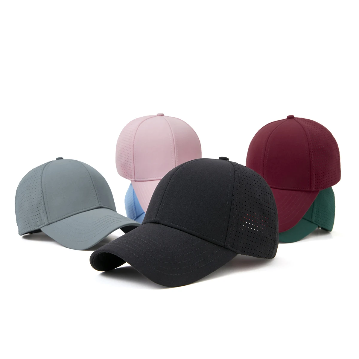 Premium Quality Waterproof Polyester Dry Fit Baseball Caps Laser Cut Hole Perforated Sports Cap For Men