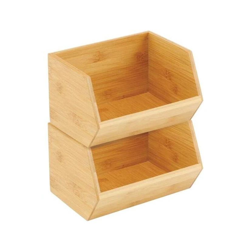 Bamboo Stackable Storage Bins Fruit Serving Basket Pantry Organizers and Storage Food Organize Box for Counter Top