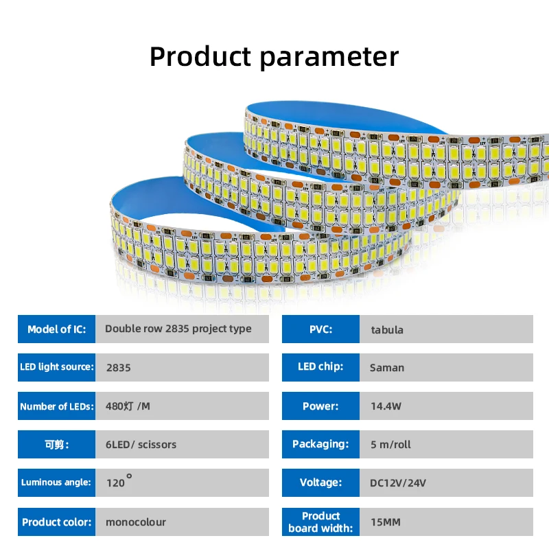 High Brightness Flexible Strip Light Dc12v 24V Double Row 2835 Super Bright 480 leds  IP20 IP67 Waterproof LED Strip 2835