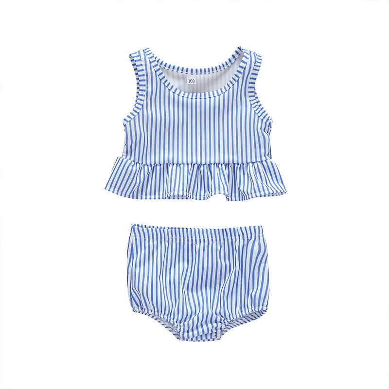 Wholesale spring Children safety  two-piece lace stripe swimming suit swimwear swim kids suits