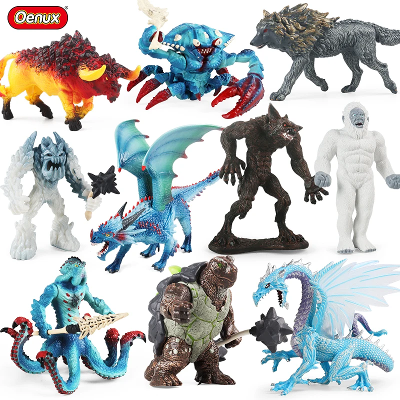 Oenux Wholesale New Flying Magic Dragon Dinosaur Model Savage Crab Octopus Ice Troll Monster Animal Figurines Home Decor Kid Toy