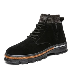 High-top Martin boots mid-boot boots, trendy street shoes knitting collar men shoes