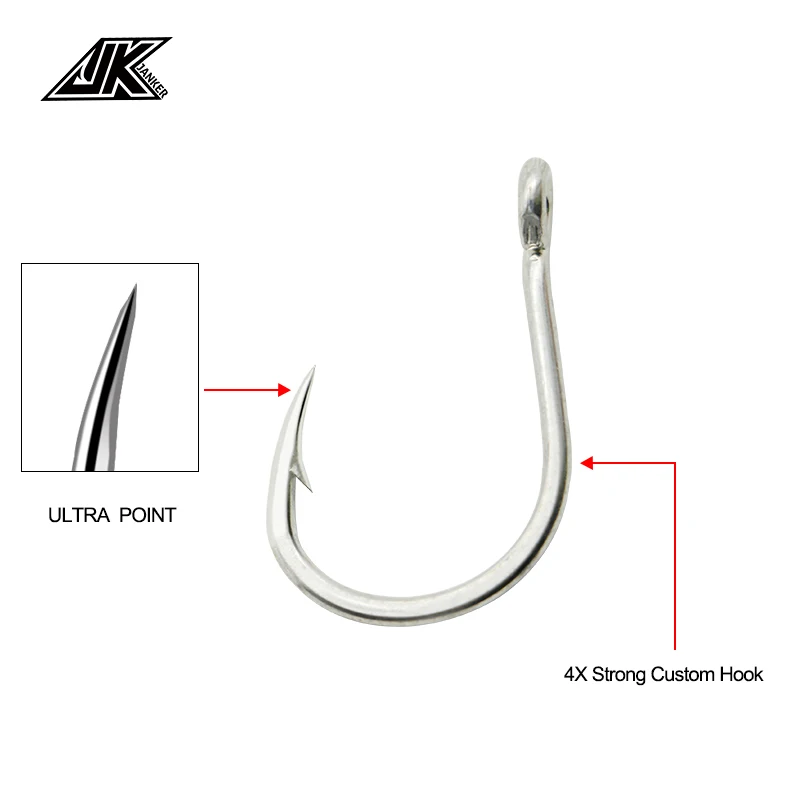Hot Selling JK 4X Strong Heavy Duty Special Assist Hook Rust-Resist Coating With circle ring Saltwater Fishing Hooks