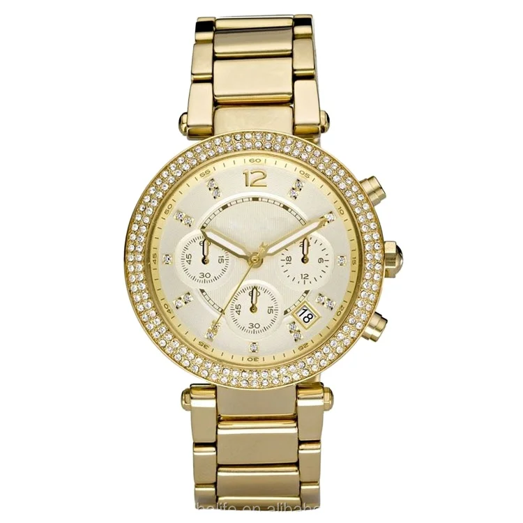 2017 OEM All 22K Gold Chronograph Diamond Bezel Gifts Luxury For Women Wrist Watch