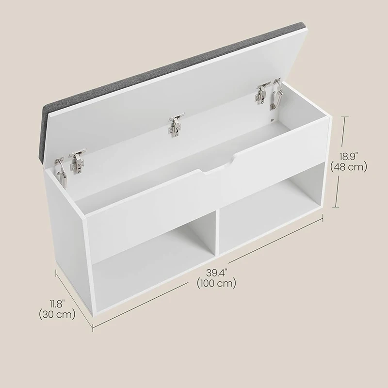 Modern Hallway White Shoe Storage Bench Home Wooden Storage Chest With Cushion Seat