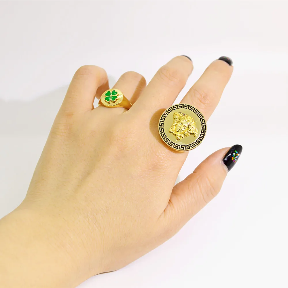 Vintage Silver Gold plated alloy ring Medusa punk ring