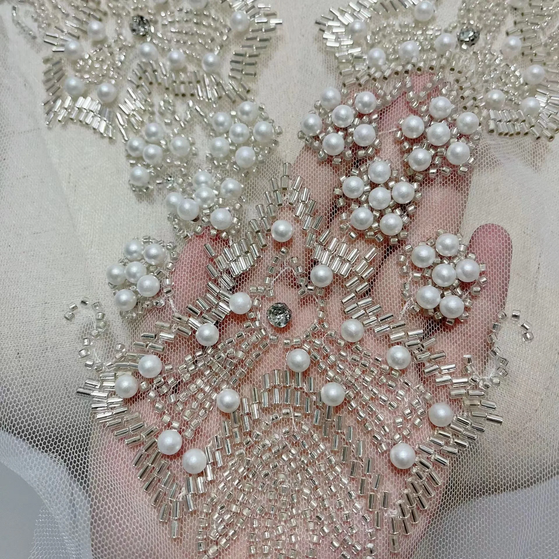 Sustainable Polyester DC4 Wedding Dance Dress Accessories Lace Collar with Flower Beads and Pearl Embroidery