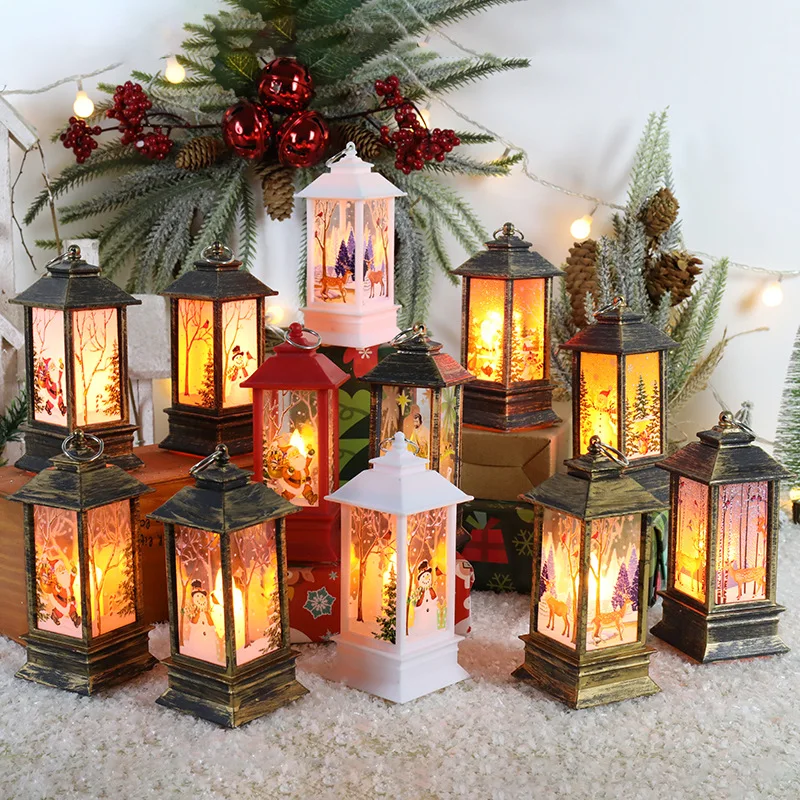Christmas Night Light Candlestick Lamp Lantern Design featuring Snowman Old Man Ornaments Battery Christmas Decorations Table