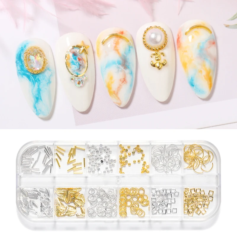 Gold Nail Art Alloy Studs Seaside 3D Decorations Sea Shell Star Feathers Charm Metal Frame Rivets Nail Sequin Accessories
