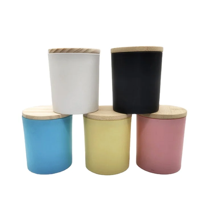 Wholesale 4oz 8oz 10oz 14oz white black Glass candle Jars and bottles With wooden lid for scented candle contain