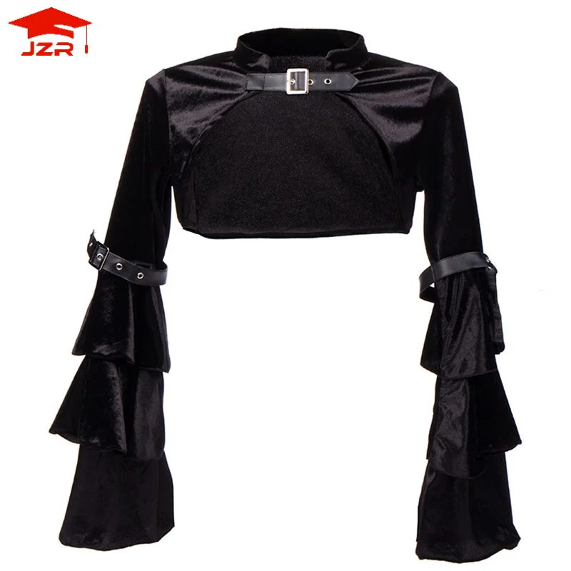 Black Short Steampunk Jacket Long Flare Sleeve Women Gothic Bolero Victorian Coat Vintage Goth Punk Corset Costume Accessories