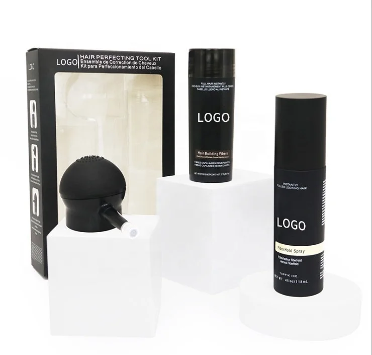 Wholesale professional keratin hair building fibers kit hair thickening bald barber shop hair fixing spray set