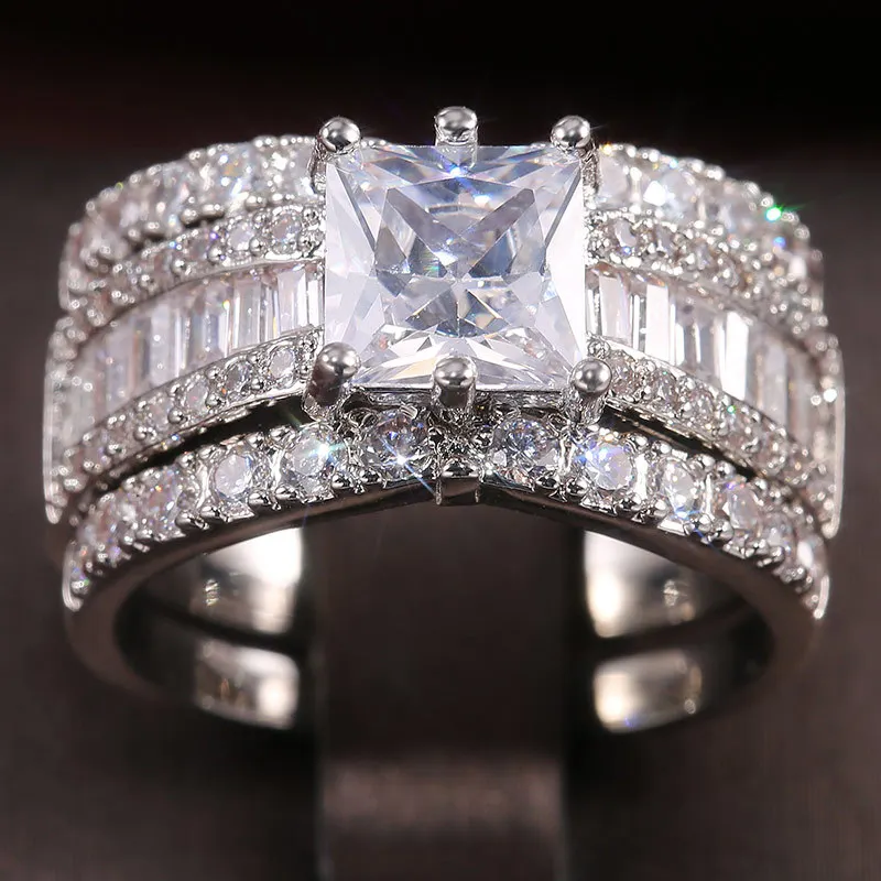 CAOSHI 2020 New Design Luxury 3 pcs Silver Ring Bridal Jewelry Engagement Wedding Ring Set for Women