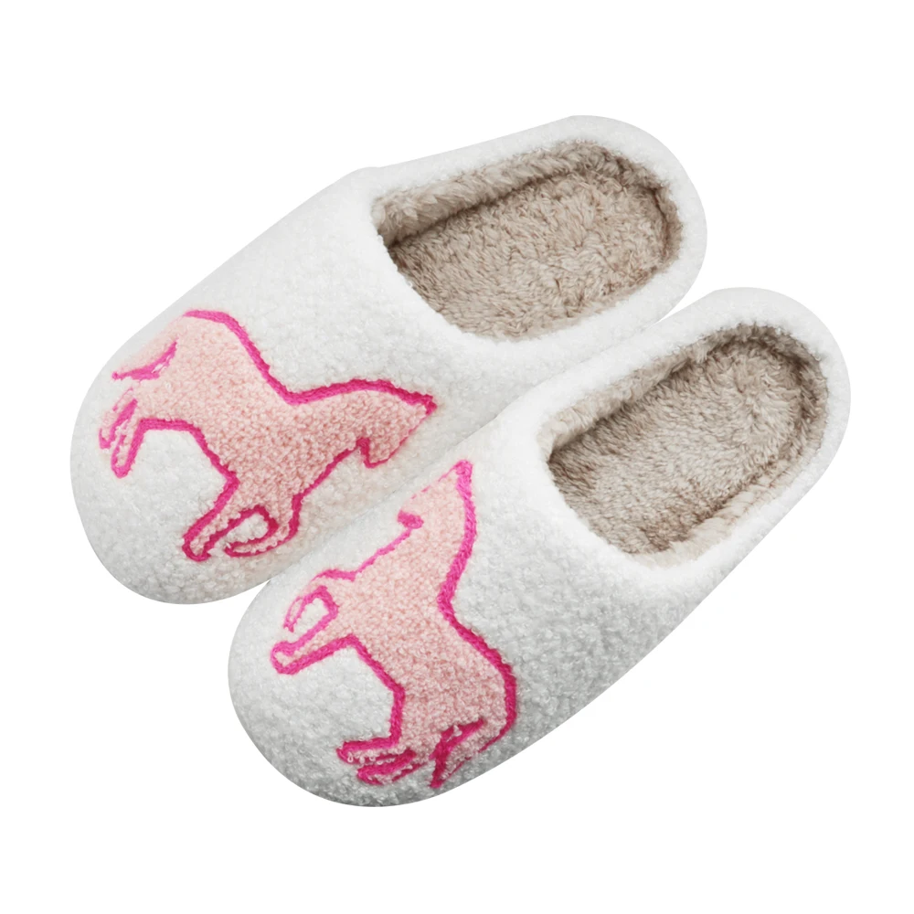 HF 2023 women fashion high quality winter warm Pink Horse slides slippers