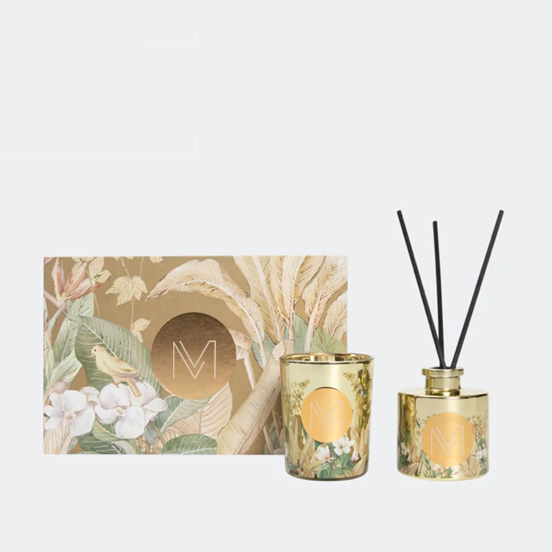 Mescente wholesale private label natural wax essential oil reed diffuser scented candles with crystals