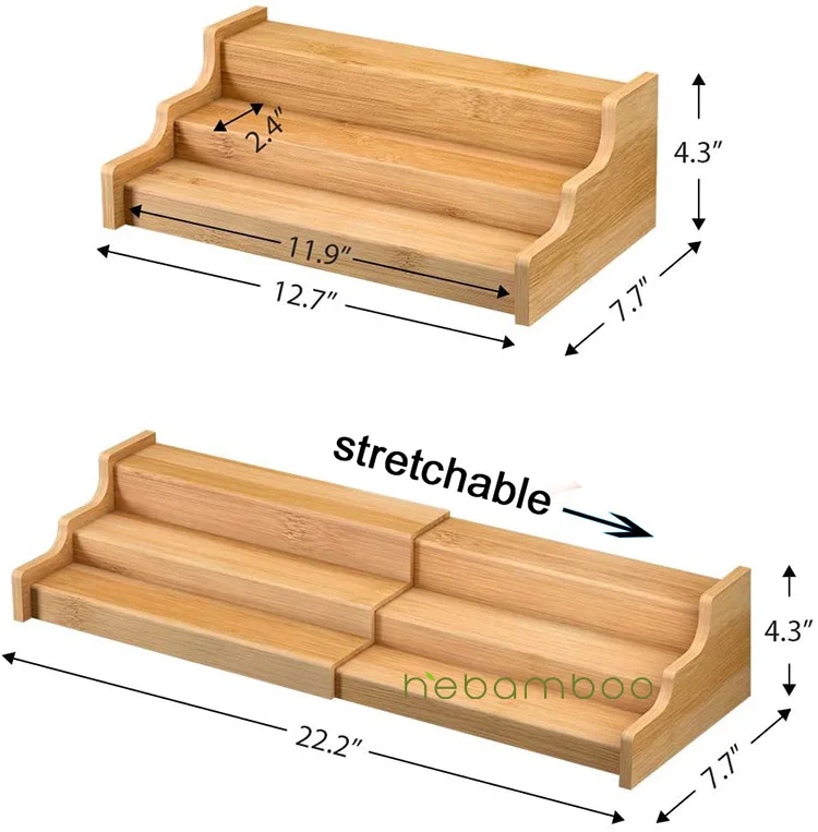 Premium Bamboo Kitchen Display Shelf Expandable Cabinet Organizer