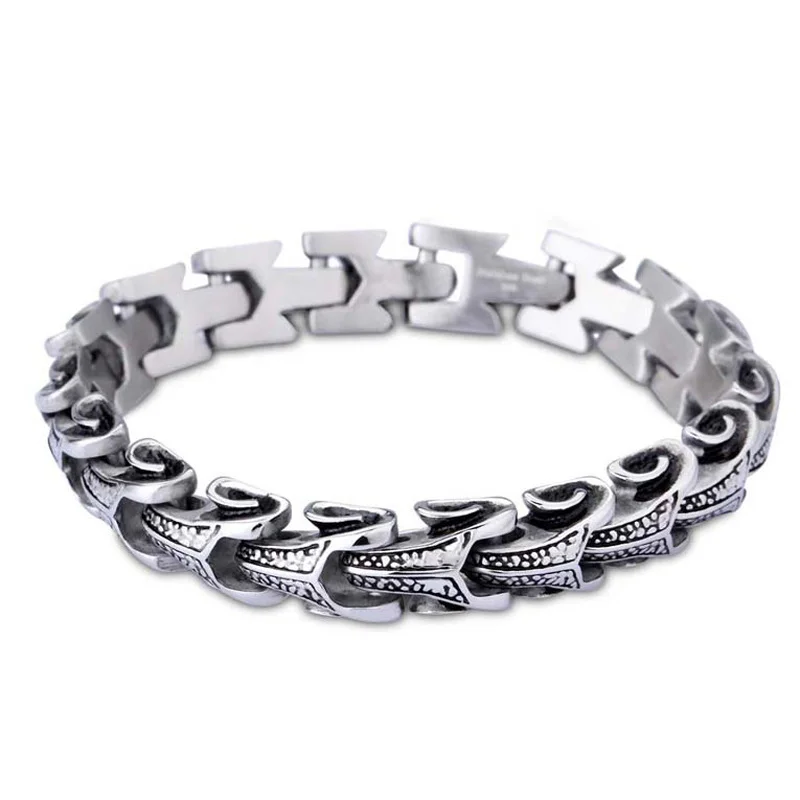 Retro Style Tribal Tattoo Pattern Mens Steel Vintage Fancy Curb Bone Chain Bracelet