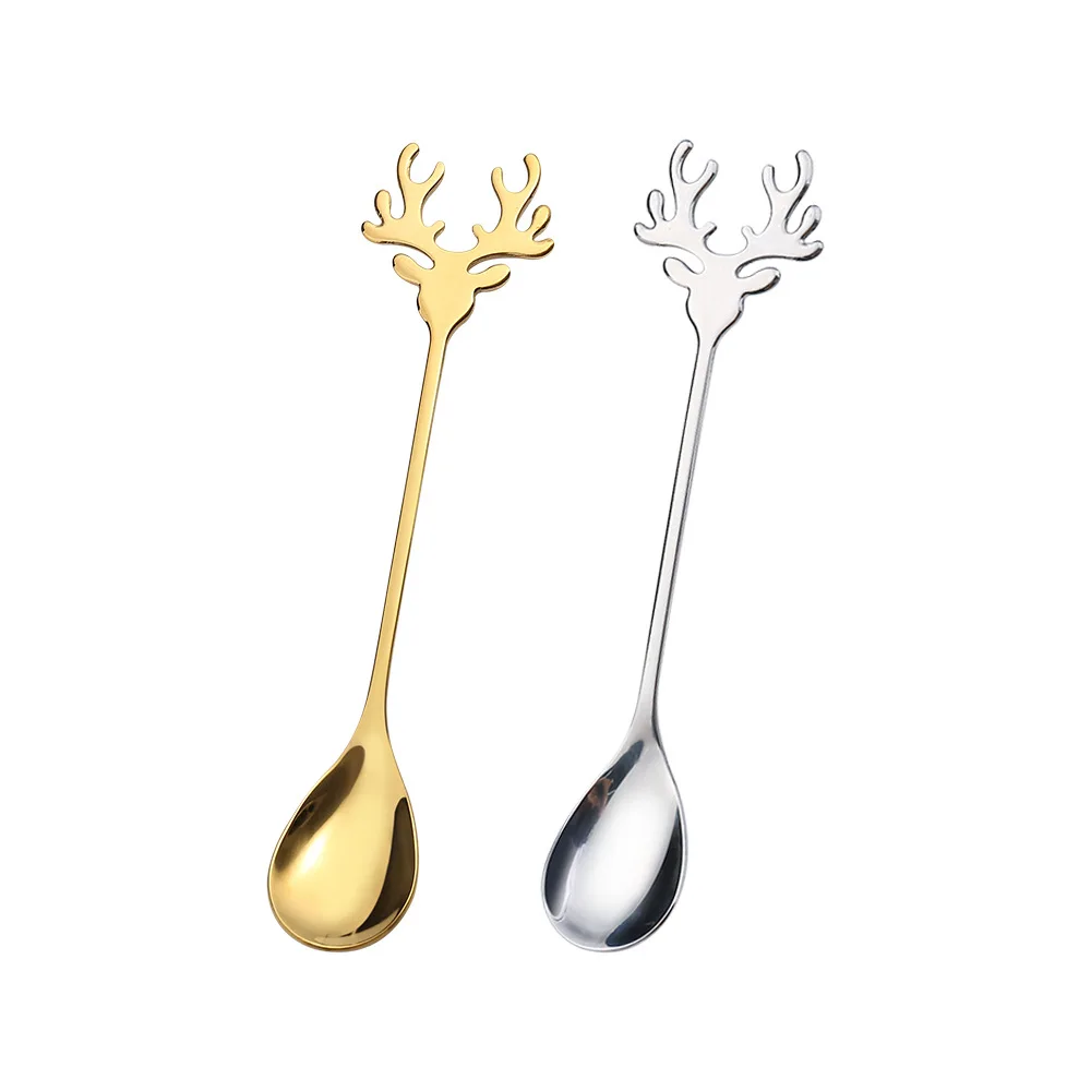 Creative Cartoon Christmas Elk Coffee Tea Ice Cream Dessert Metal Spoon Cutlery Set Stainless Steel Spoon Drink Cutlery Set