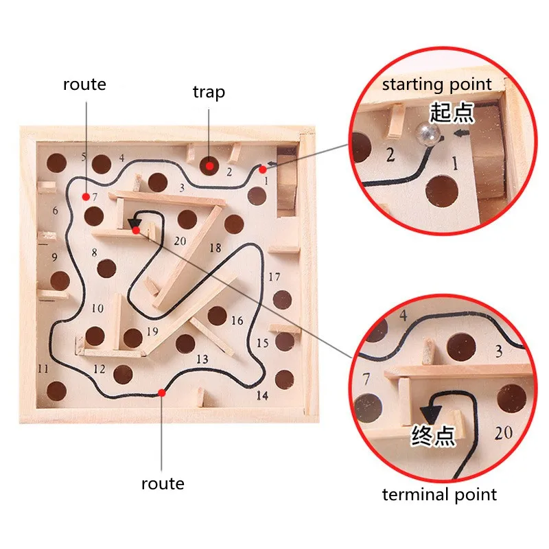 Creative wooden mini maze toy handheld game kids educational learning toys custom logo