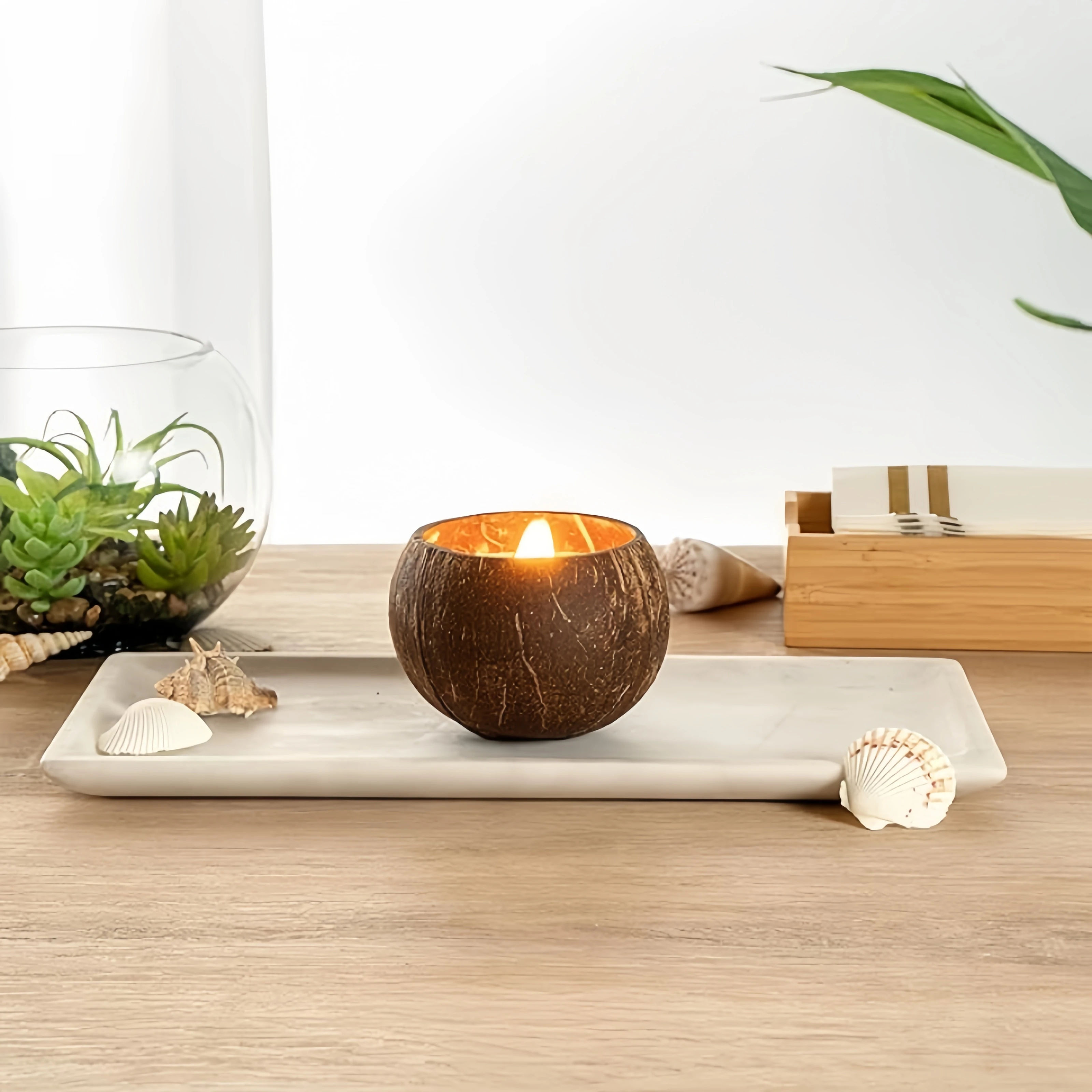 Wholesale Factory Price Eco Friendly Polished Natural Coconut Bowl and Wooden Spoons Set Coconut Shell Candles Bowls