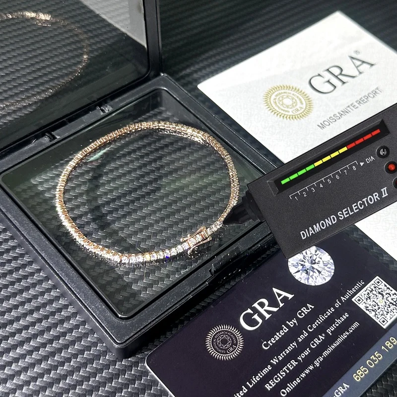 Hip Hop Jewelry Pass Diamond Tester 2mm 3mm 4mm 5mm 6.5mm 925 Silver Iced Out VVS Moissanite Diamond Tennis Chain Bracelet