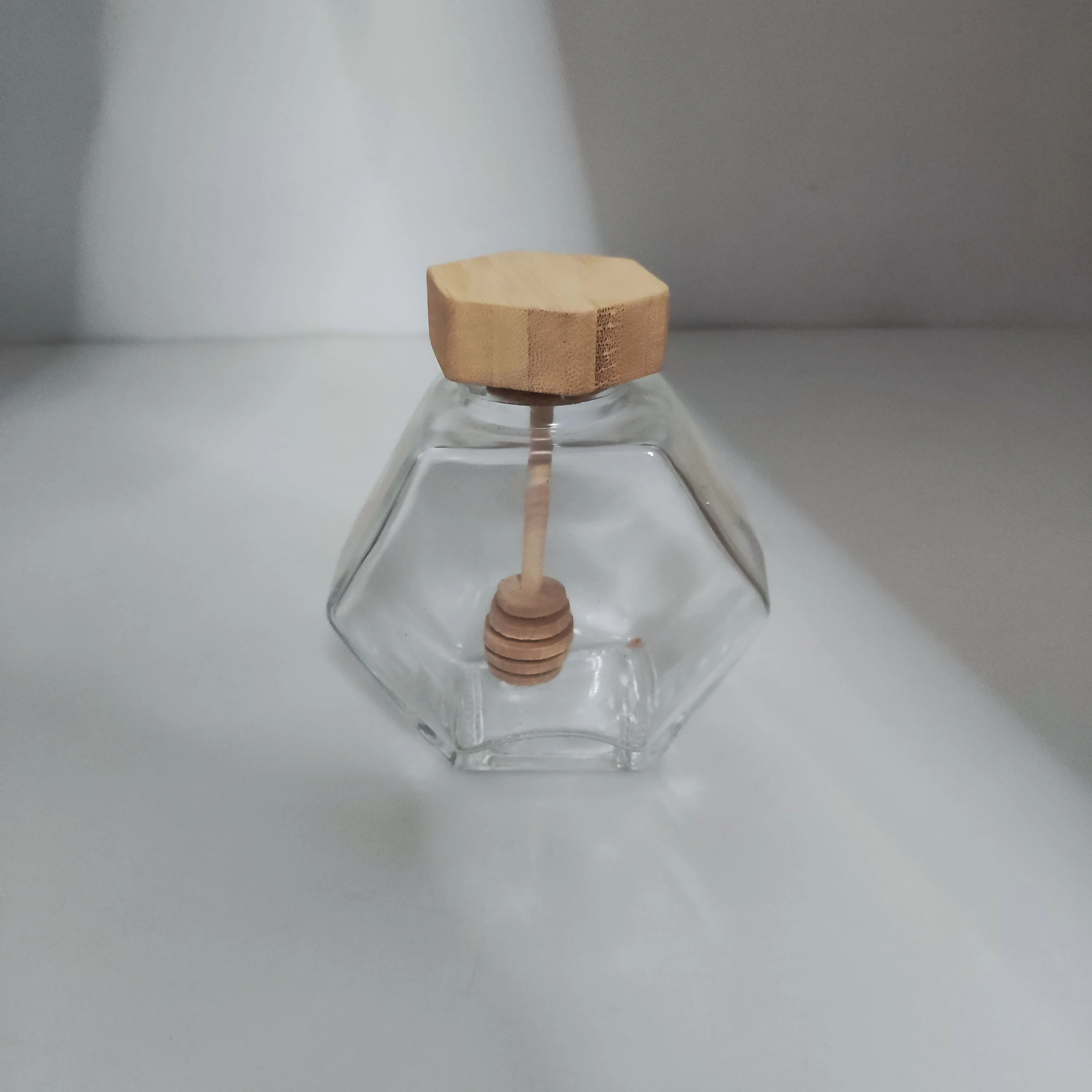 Stocks bamboo cover six transparent crystal white material glass honey bottle jam bottle jar