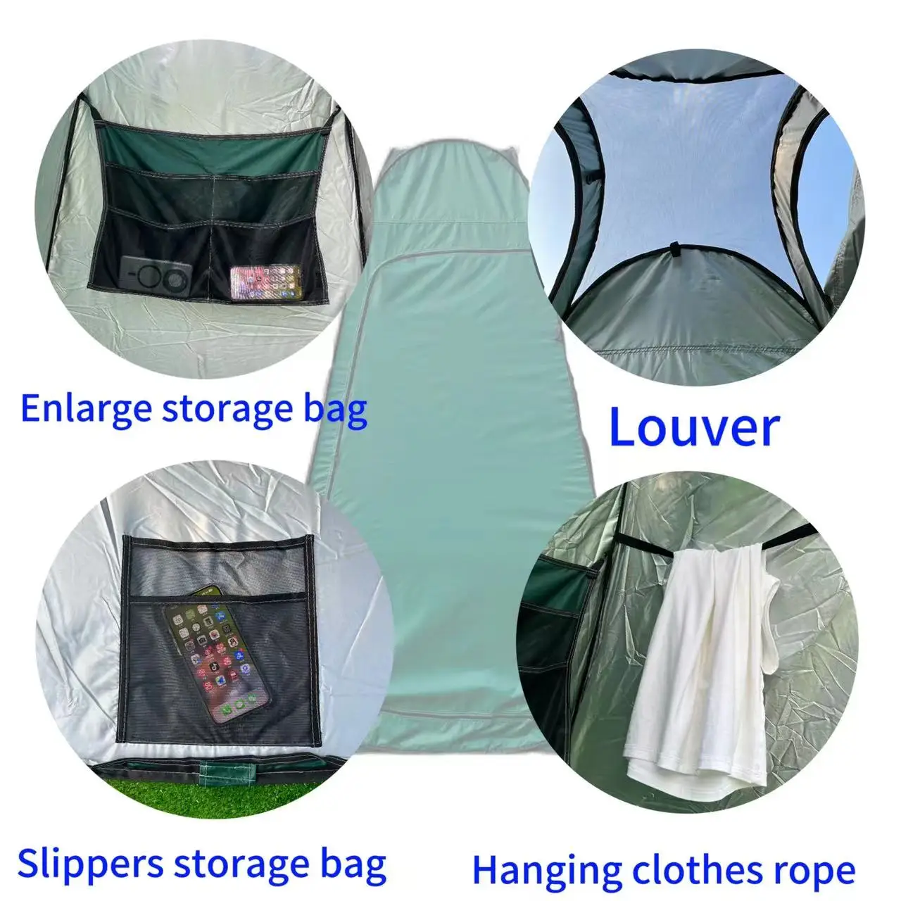 Factory Direct Outdoor Beach Shower Tent Quick Opening Changing Tent Emergency Light Portable Toilet 1 Person Capacity Camping