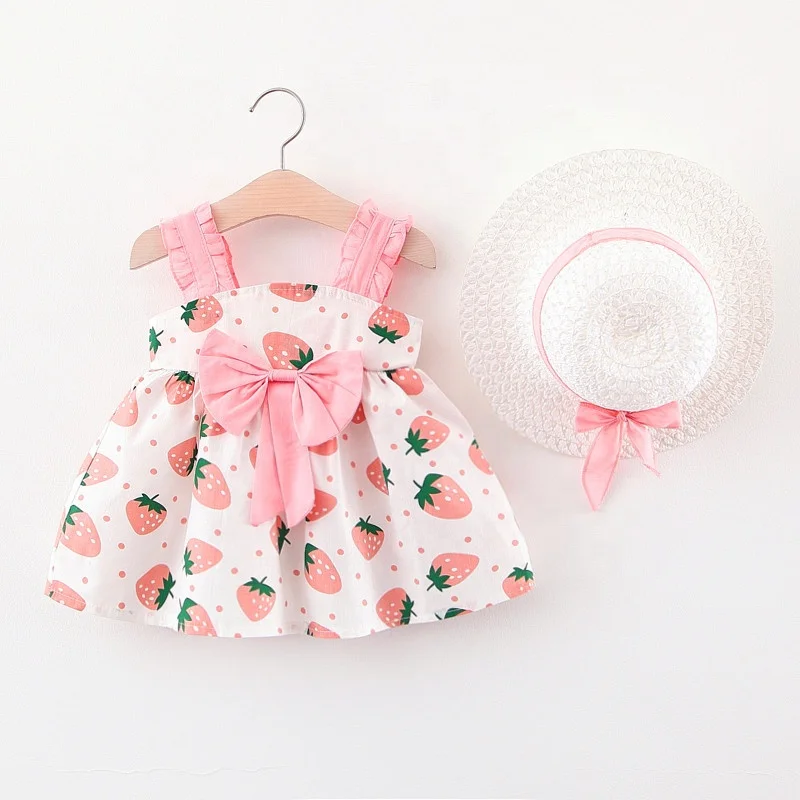 2023 new arrival kids clothing bow knot girl dress summer baby dresses with hat
