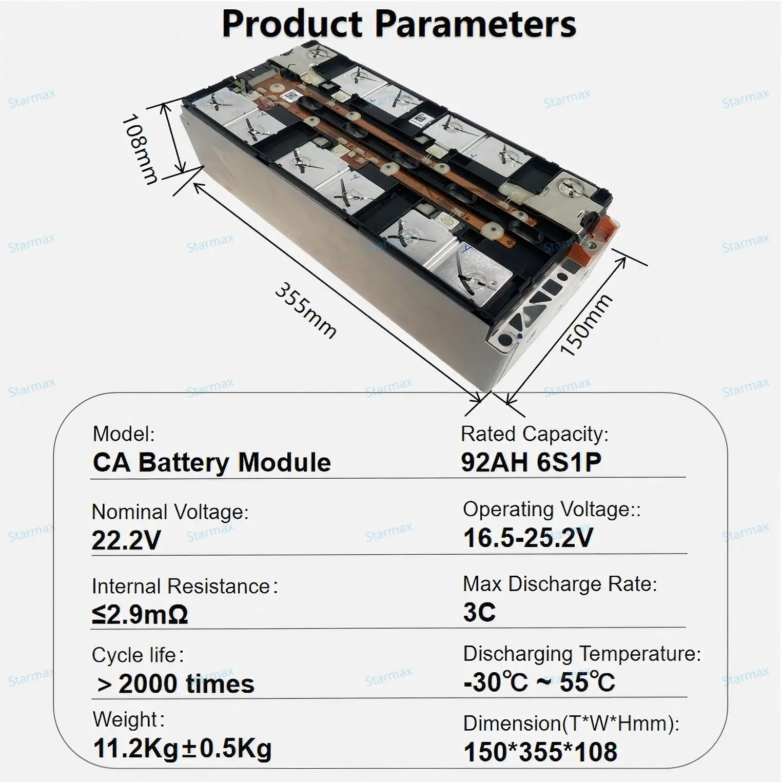 Starmax Catl 92Ah 6S1P 21.6V VDA355 Nmc16Pcs 32.6KWh Ncm 811 Battery Module For upgrade Leaf Electric Car EV