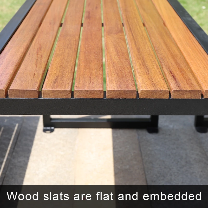 Modern design Plastic wood patio table set with metal structure outdoor restaurant garden table and chair for 6