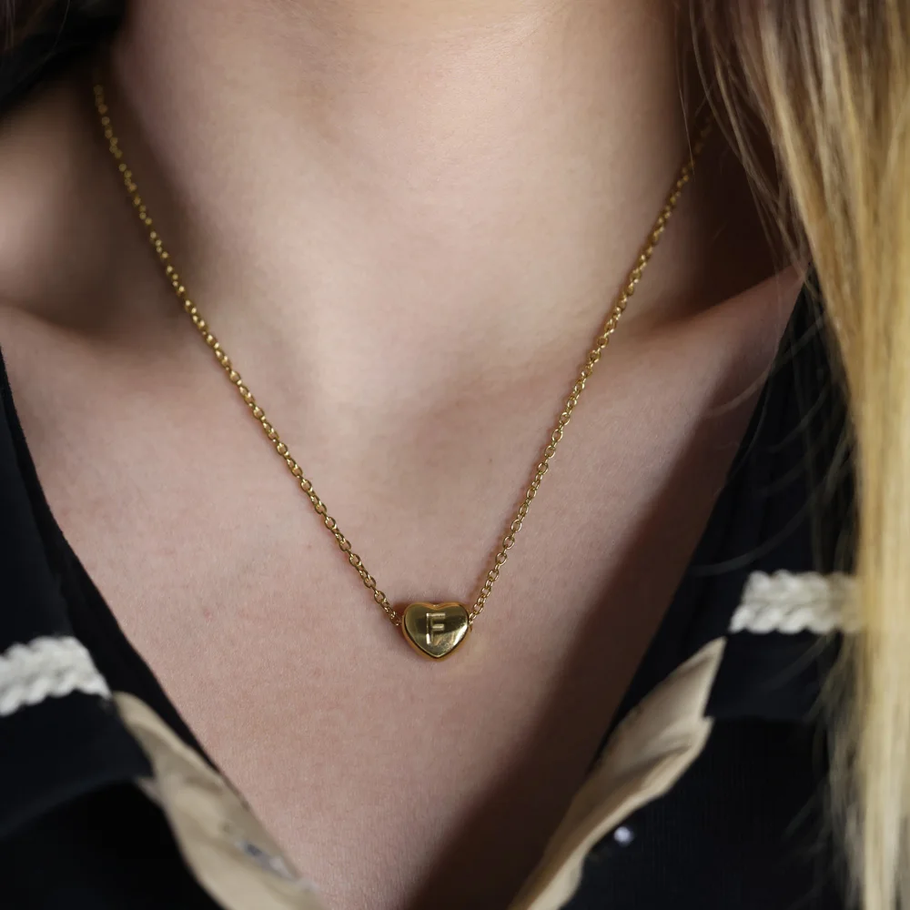 Gold Stainless Steel Personalized Heart Letter Necklace for Ladies
