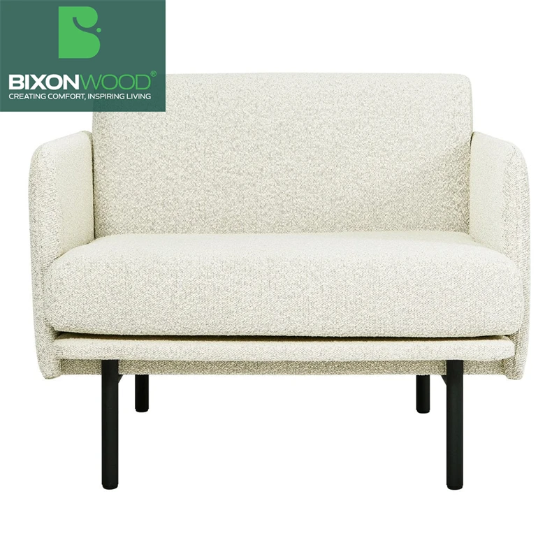 BIXONWOOD Modern One-Seater Fabric Wood Frame Sofa Powder Coated Legs Lazy Couch for Villa Hotel Furniture