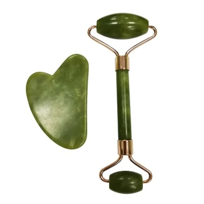 High Quality Wholesale Price Facial Massage Jade Roller Green Heart Guasha Dentado Piedra Nature Facial Massage Roller